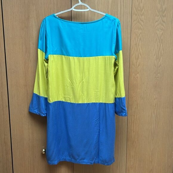 MAEVE Anthropologie Color Block Blue Yellow Shift Dress Size 12 - Picture 7 of 7
